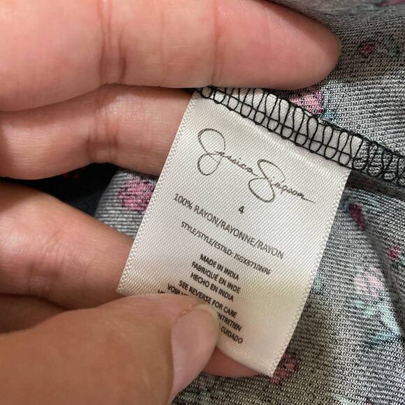 Jessica Simpson Girls Black Red Floral Ruffle Long Sleeve Dress NEW Size 4 - Picture 7 of 11